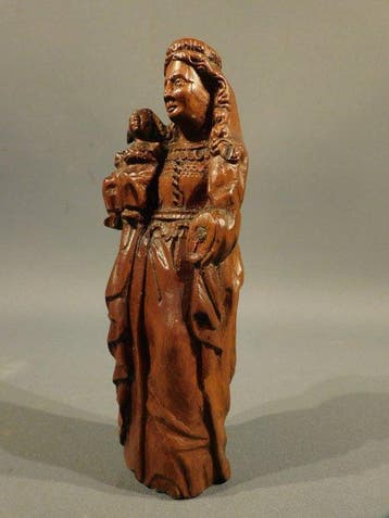Sculpture, Maria met Kind - 17e eeuw - 16.5 cm - Buis
