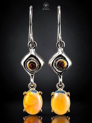 Boucles doreilles pendantes en opale - argent sterling 925