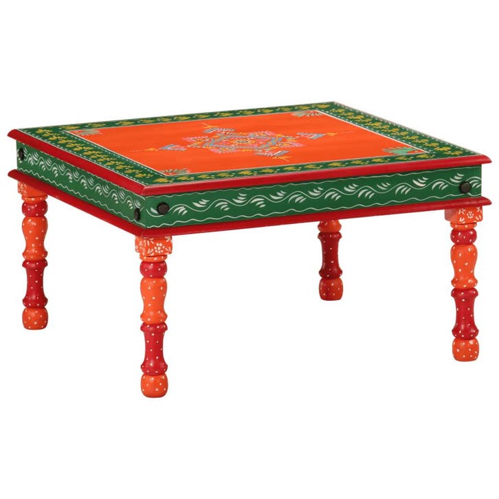 vidaXL Salontafel handbeschilderd massief mangohout oranje, Huis en Inrichting, Tafels | Salontafels, Nieuw, Verzenden