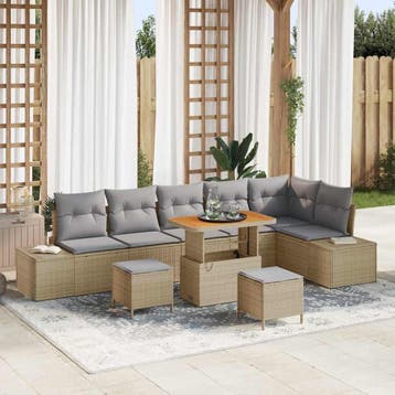 vidaXL Tuinbank Set 9 st Beige poly rattan, Verzenden, Nieuw