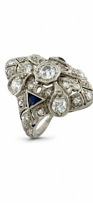Bague Platine, Bague Art Déco exclusive en platine de 1,00