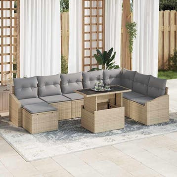 vidaXL Bankstel 9 st Beige en Lichtgrijs poly rattan, Verzenden