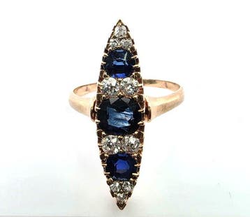 Bague - 18 carats Or jaune Saphir - Diamant, Nieuw