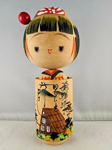 Grote Japanse kokeshi-pop in nieuwstaat. - Hout - Bitoku -
