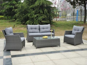 Veiling - Loungeset 4-delig - Antraciet wicker + grijze kuss, Jardin & Terrasse, Ensembles de jardin