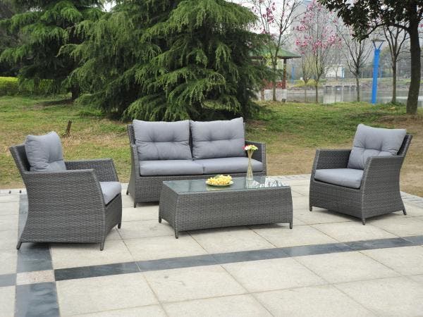 Veiling - Loungeset 4-delig - Antraciet wicker + grijze kuss, Tuin en Terras, Tuinsets en Loungesets