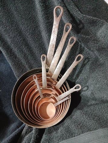 Kookpottenset (8) - Koper - 8-delig drumstel, Antiek en Kunst
