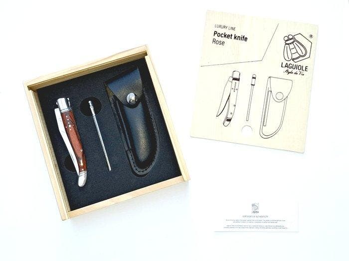 Laguiole - Luxury Pocket Knife, Sharpener & Leather Cover -, Antiek en Kunst, Antiek | Keukengerei