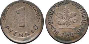 1 Pfennig Fehlpraegung stark dezentriert 1950 Brd:, Verzenden