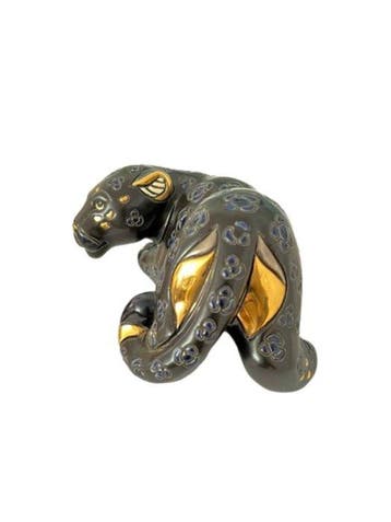 Jorge de Rosa - sculptuur, Panthère Noire - 10 cm - Keramiek