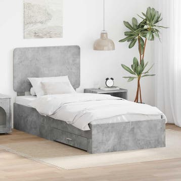 vidaXL Bedframe met lade Beton Grijs 90 x 200 cm Bewerkt, Verzenden