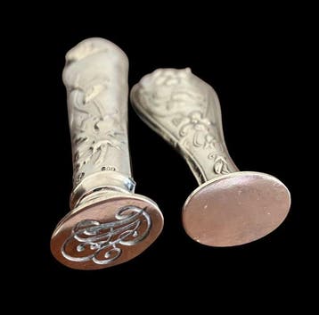 NO RESERVE - Pair of antique wax seals - .800 silver - Sceau