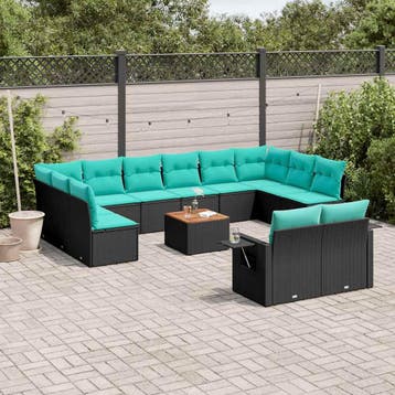 vidaXL 13-delige tuinbankset met kussens van zwart polyrotan, Verzenden