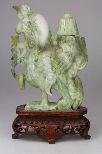 Statue Chine Sculpture Vase Chinese Carving Stone Phenix -