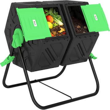 Draaibare compostbak - Dubbele compostbak - 130L - 67x60x77, Verzenden, Nieuw
