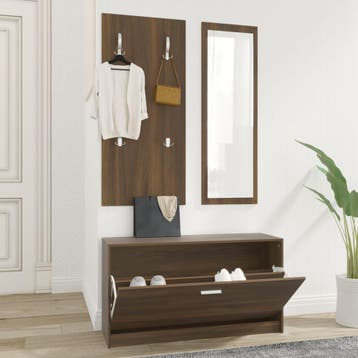 vidaXL Schoenenkastset 3-in-1 bewerkt hout bruineiken, Maison & Meubles, Verzenden