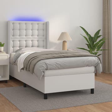 vidaXL Boxspring met matras en LED kunstleer wit 90x200 cm, Huis en Inrichting, Verzenden, Nieuw