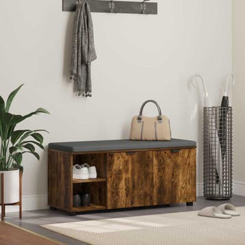 vidaXL Hallenbank met kussen met plank Gerookte Eik 100 x 38, Verzenden, Nieuw