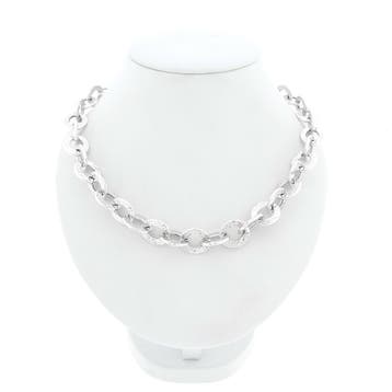 Zilveren fantasie schakelketting., Handtassen en Accessoires, Kettingen, Ophalen of Verzenden, Gebruikt, Zilver, Zilver