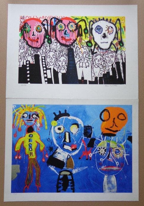 Paul Indrek Kostabi (°1962) - Figuurtjes / 2 STUKS, Antiquités & Art, Antiquités | Autres Antiquités