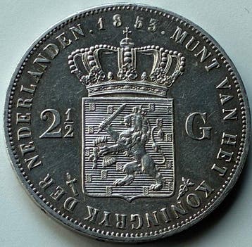 Nederland. Willem III. 2 1/2 Gulden 1853/52 / Very Rare /