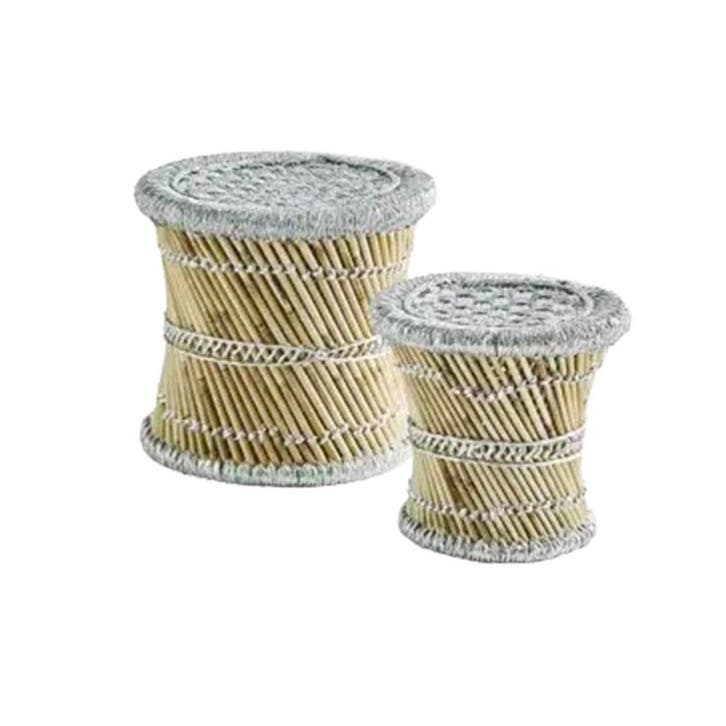Madam Stoltz Set 2 Krukjes Pampas Met Zilverkleurige Zitting, Maison & Meubles, Tabourets, Envoi
