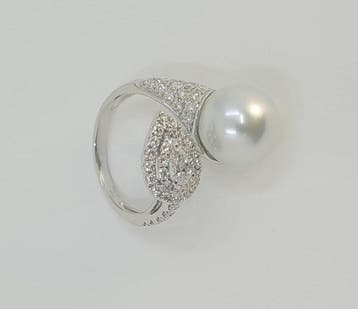 Bague - 18 carats Or blanc, Perle des mers du Sud