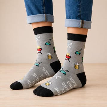 Sokken - Papa Print - Grijs Zwart - Katoen - Maat 38-45, Kleding | Dames, Nieuw
