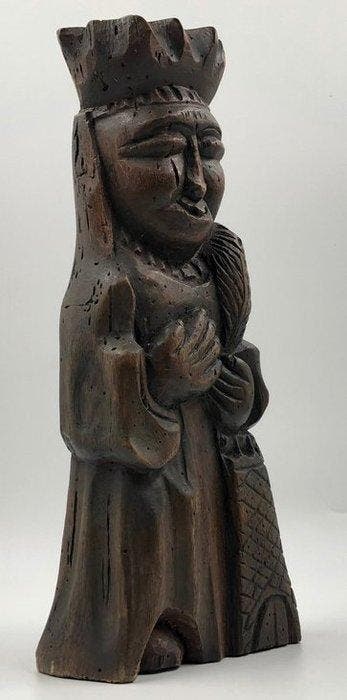 Reliëfbeeld van Sint-Barbara - Romaanse stijl - 29 cm - Hout