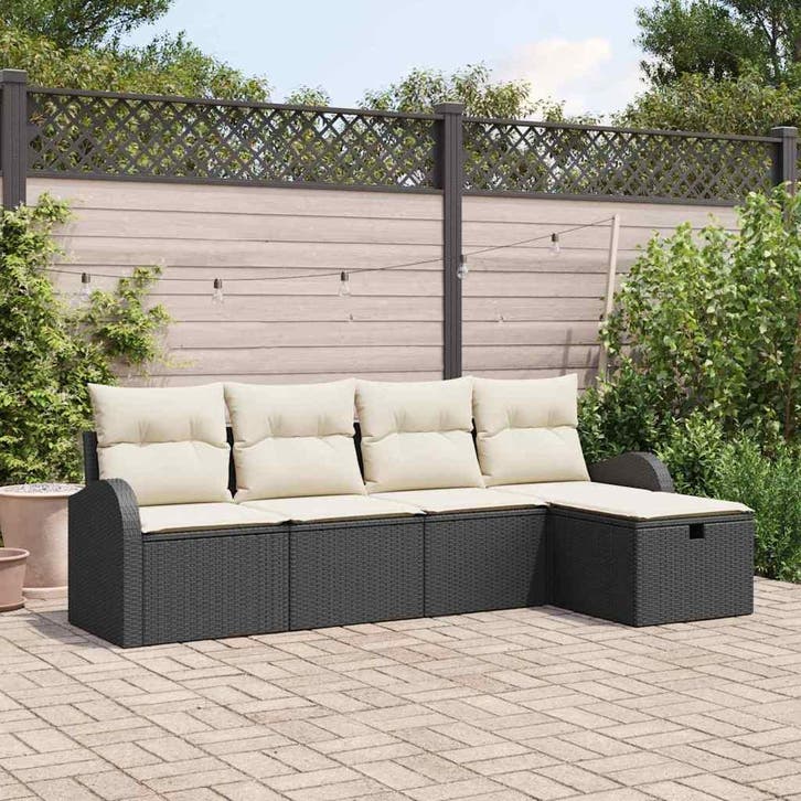 vidaXL Tuinbank Set met kussen met opslag 5 pcs Zwart Poly, Tuin en Terras, Tuinsets en Loungesets, Nieuw, Verzenden