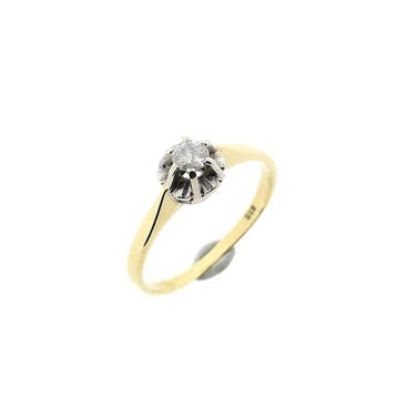 Gouden solitairring met diamant; 0,07 ct., Handtassen en Accessoires, Ringen, Gebruikt, Ophalen of Verzenden, Kleiner dan 17, Met edelsteen