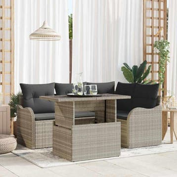 vidaXL Tuinbank Set 5 st Lichtgrijs Poly Riet, Verzenden, Nieuw