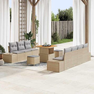 vidaXL Tuinbank Set 10 st 9-Aantal zitplaatsen Beige Poly, Verzenden, Nieuw