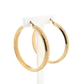 Gouden oorringen met meander patroon Ø 47,6 (Oorbellen), Handtassen en Accessoires, Oorbellen, Ophalen of Verzenden, Gebruikt