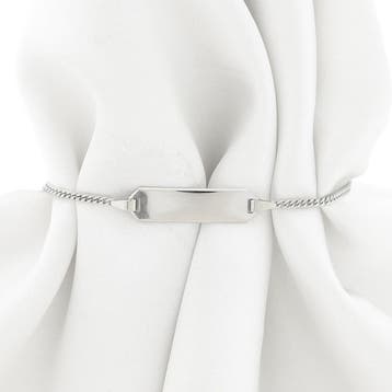 Witgouden gourmetschakel kinderarmband met graveerplaatje, Ophalen of Verzenden, Gebruikt, Goud, Goud