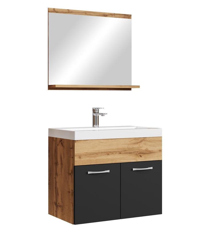 Badkamermeubel Montreal Set 02 60 x 35 cm Eiken Zwart, Huis en Inrichting, Badkamer | Badkamermeubels, Nieuw, Verzenden