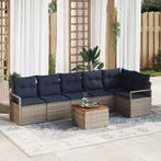 vidaXL Tuinbank Set met kussen 7 pcs Grijs poly rattan, Verzenden