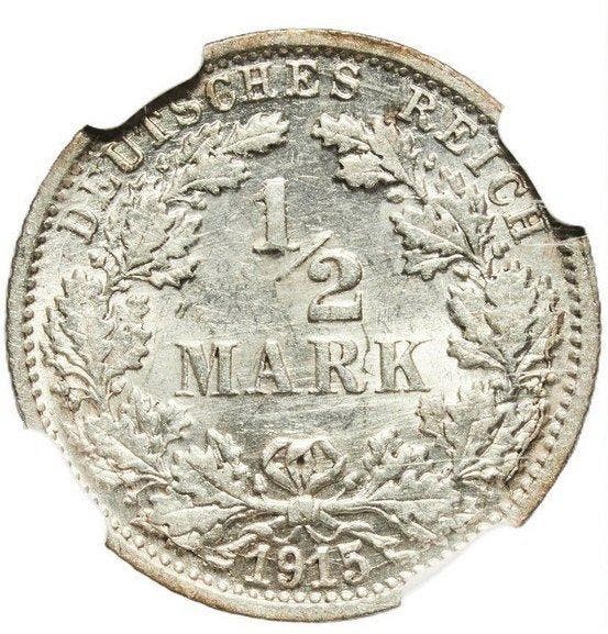 Duitsland, keizerrijk Wilhelm II. 1/2 Mark 1915 - NGC MS61, Postzegels en Munten, Munten | Europa | Niet-Euromunten