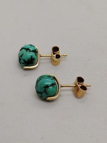 Oorbellen - 18 karaat Geel goud Turquoise, Nieuw