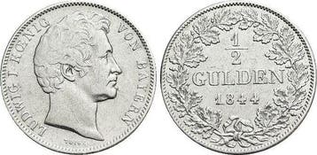 1/2 Gulden 1844 Bayern Ludwig I 1825-1848, Verzenden, België
