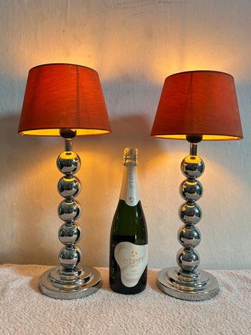 Lampe de table (2) - Boll - Chrome, Acier, Textile -