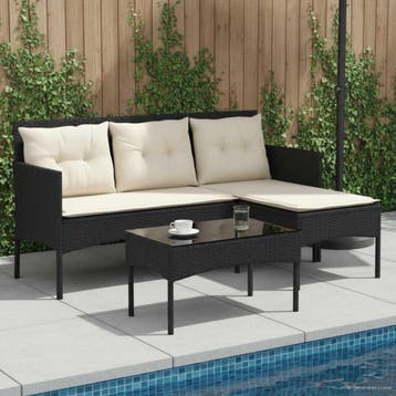 vidaXL Tuinbank Set met kussen 2 pcs Zwart en Crème poly, Verzenden, Nieuw