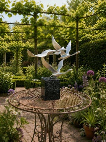 Beeld, the birds - 50 cm - zilverbrons marmer