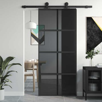 vidaXL Schuifdeur 90x205 cm gehard glas en aluminium zwart, Verzenden, Nieuw