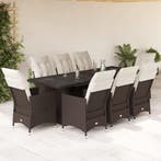 vidaXL 9-delige Bistroset met kussens poly rattan bruin, Verzenden