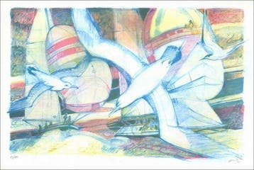 Paul Ambille (XX) - Lot de 4 lithographies : Bateaux et