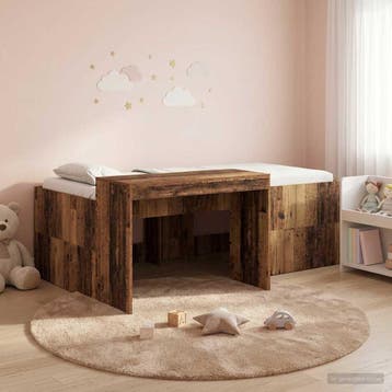 vidaXL Kinderhoogslaper met bureau Oud hout 90 x 200 cm, Verzenden