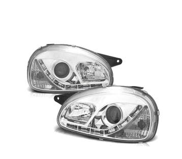 Phares Led Daylight Pour Opel Corsa B 93-00 Fond Chromé, Autos : Pièces & Accessoires, Verzenden