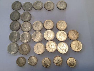 België. 50 Cents, 1 Franc 1909/1914 lotto è costituito da 38, Postzegels en Munten