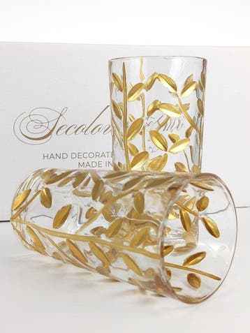 Secoloventesimo - Drinkservies (6) - Bladeren gouden glas -, Antiek en Kunst
